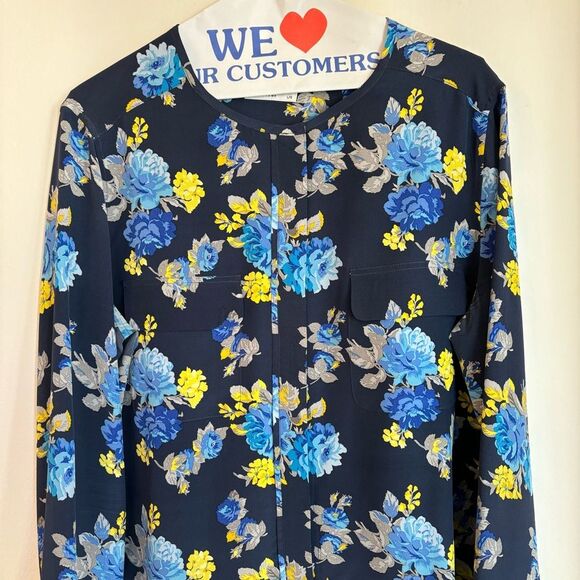 Equipment Women Lynn 100% silk button down Blouse Peacoat floral long sleeve LG - Picture 13 of 15